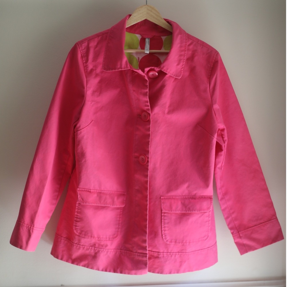 Y2K 2009 Old Navy Hot Pink Collared Jacket Womens Size M Funky Polka Dot Lining